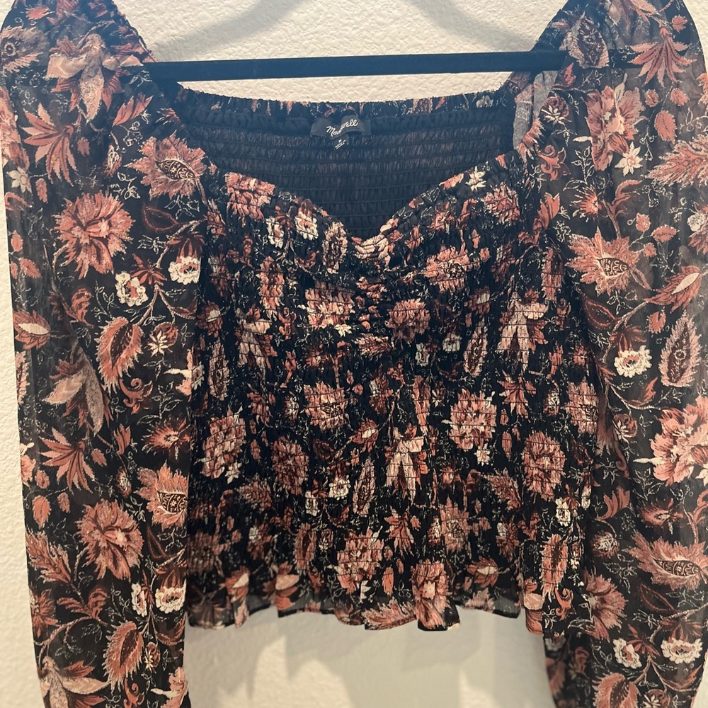 Madewell Floral Black and Pink Blouse